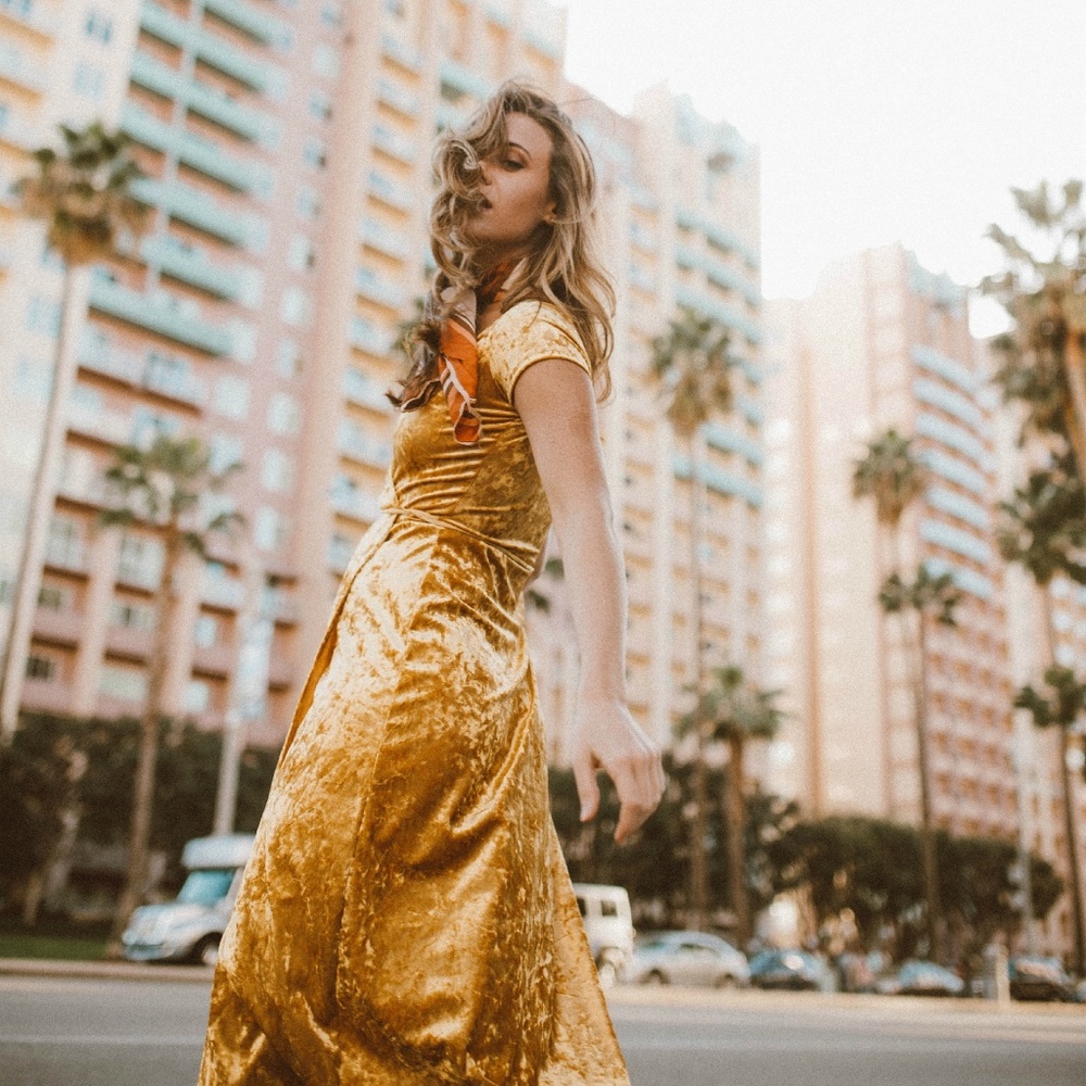 Life Clothing Co Yellow velvet Vintage style dress